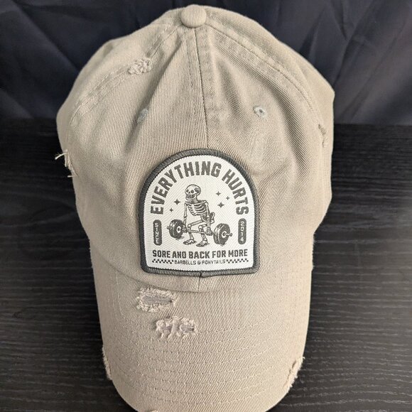 Barbells And Ponytails  Distressed "Everything Hurts" Classic Baseball Hat - Picture 1 of 1